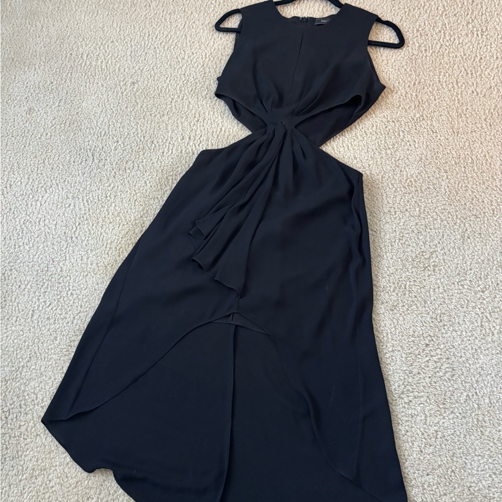 BCBGMaxAzria Black Asymmetrical Dress with Waist Cutout